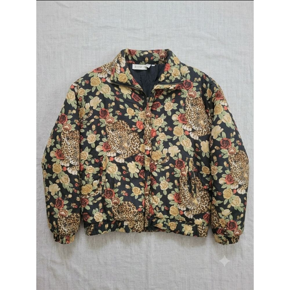Floral Leopard Print Bomber Jacket - Black/Gold